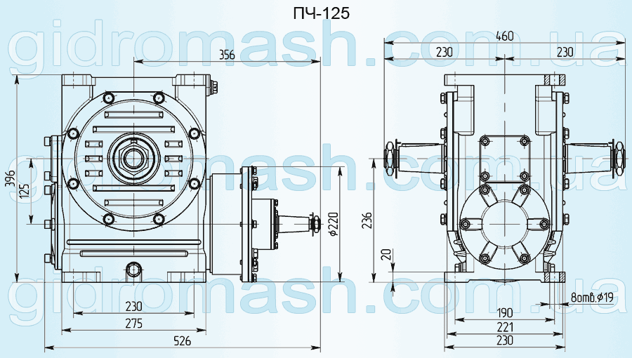 Размеры редуктора ПЧ-125