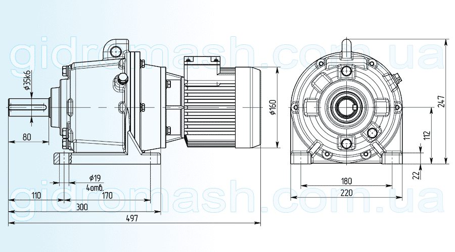 Трехступенчатый мотор-редуктор 3МП-40 на лапах