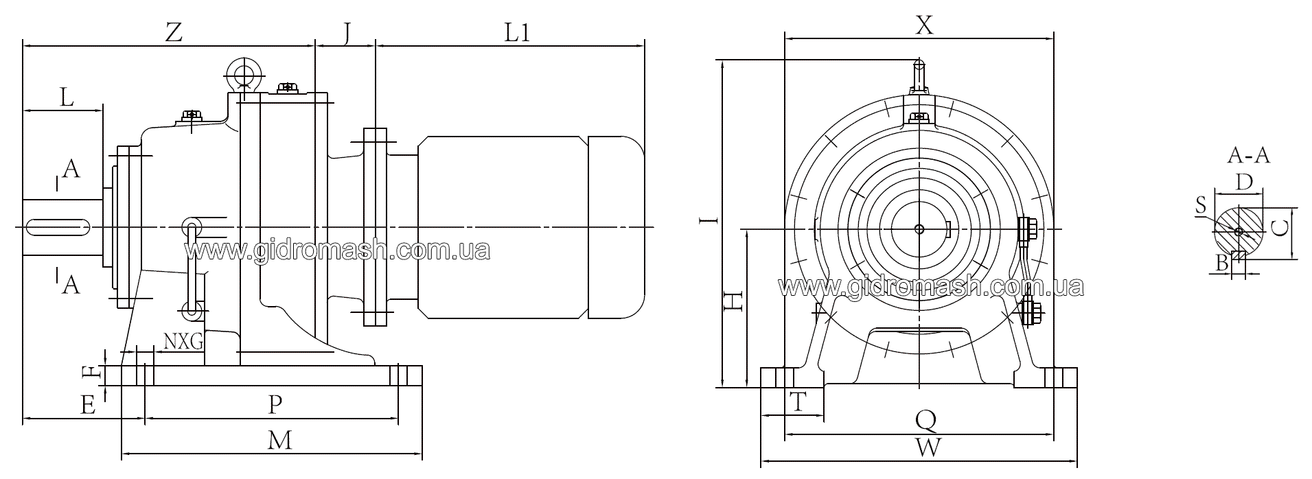 Размеры мотор-редуктора 4МП